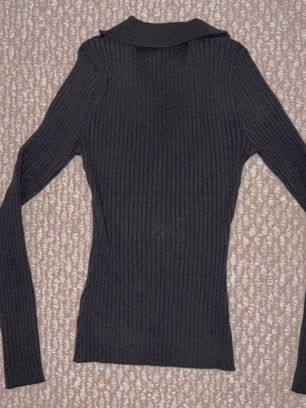 Black Ribbed Button-Front Collared Sweater - Picture 2 of 4